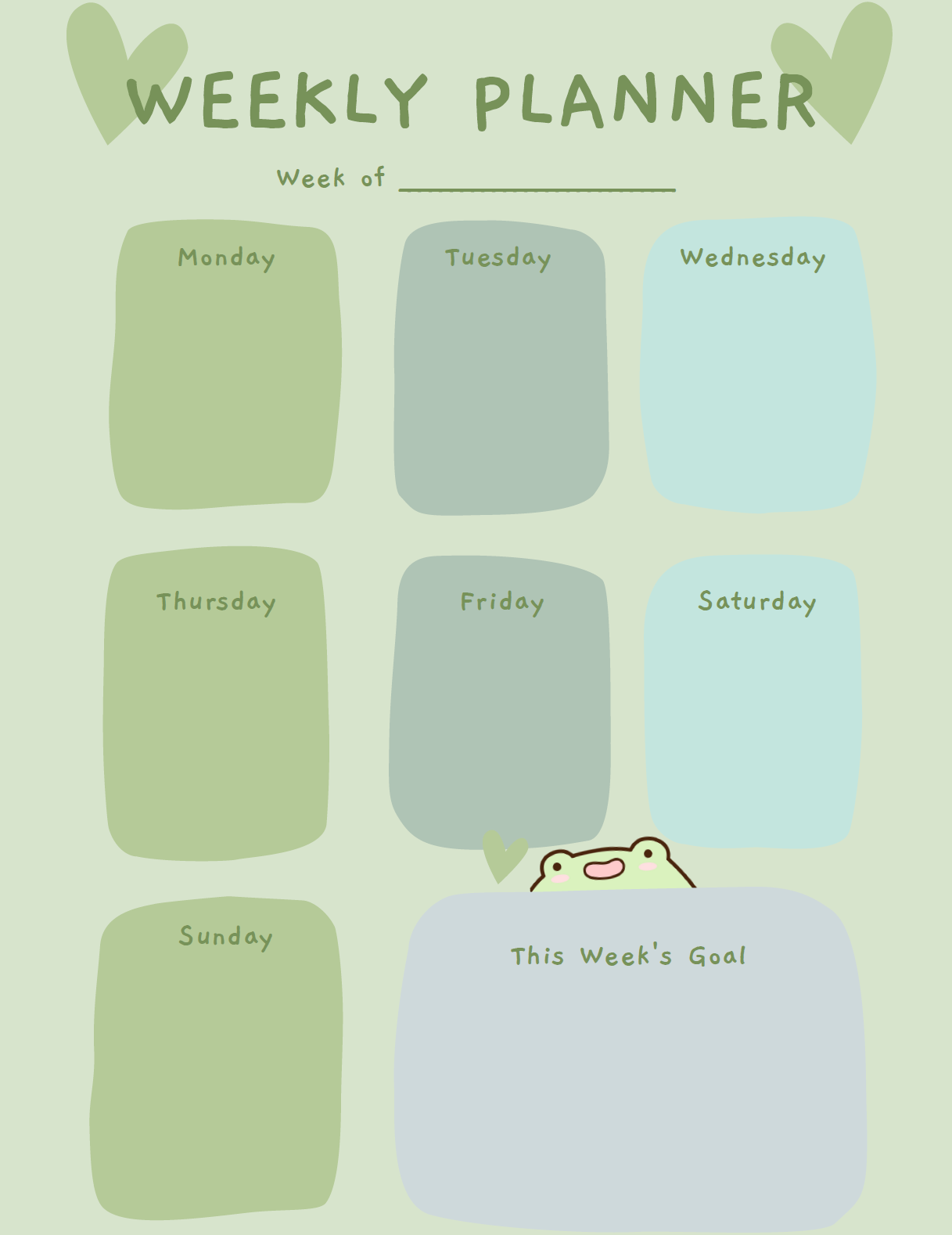"Weekly Frog Study Planner"