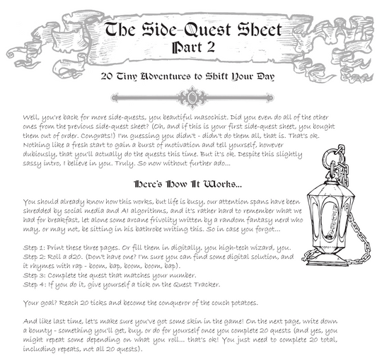 The Side-Quest Sheet: Part 2